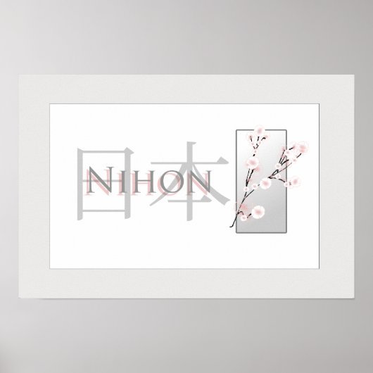 Roze Cherry Blossom en Text met Kanji: Nihon Poster (Voorkant)