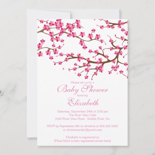  Roze Cherry Blossom Floral Baby shower Kaart (Voorkant)