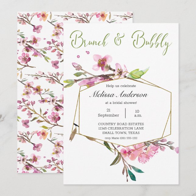 Roze Cherry Blossom Floral Bridal Brunch (Voorkant / Achterkant)