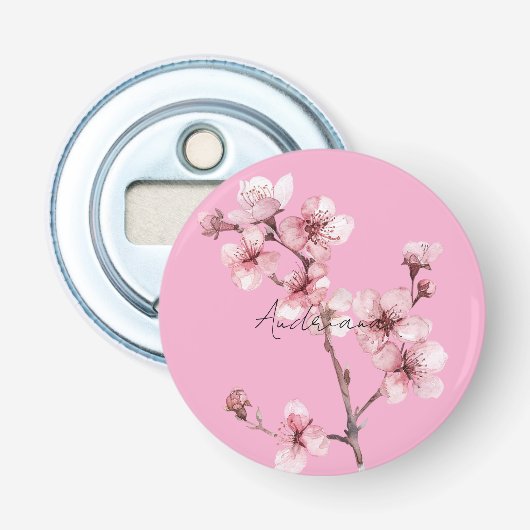 Roze Cherry Blossom Floral Button Flesopener (Voorkant)