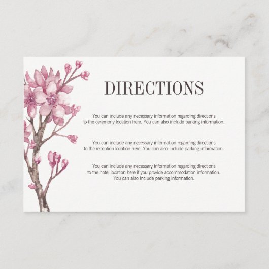 Roze Cherry Blossom Floral Directions Informatiekaartje (Voorkant)