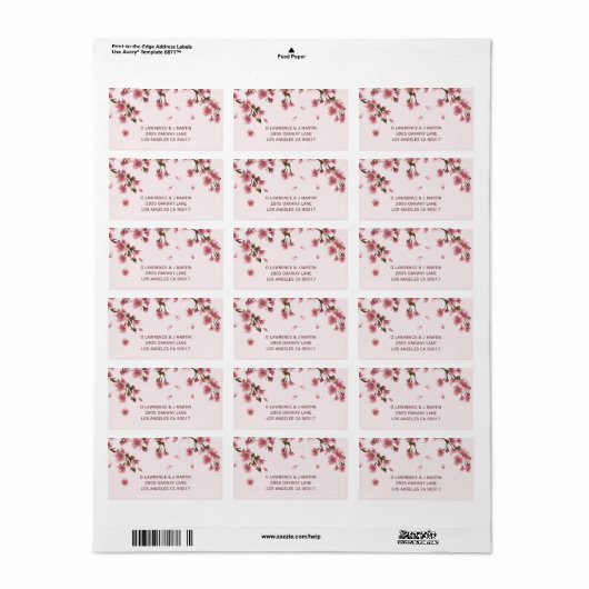 Roze Cherry Blossom Floral Etiket (Full Sheet)