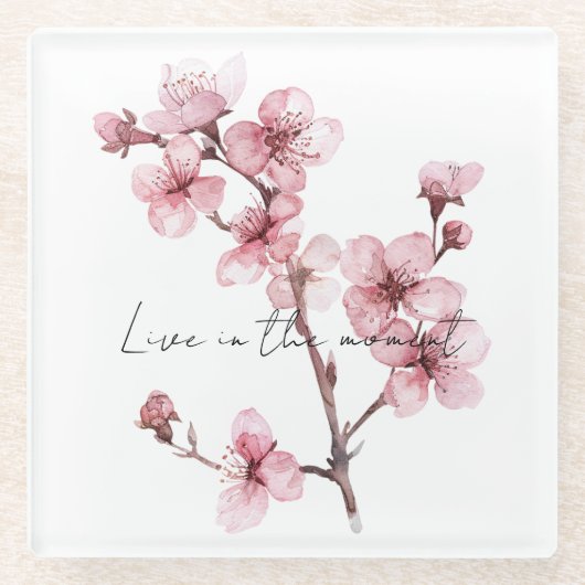 Roze Cherry Blossom Floral Glazen Onderzetter (Voorkant)