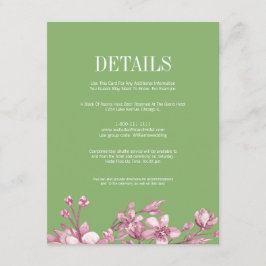 Roze Cherry Blossom Floral Green - details Informatiekaartje