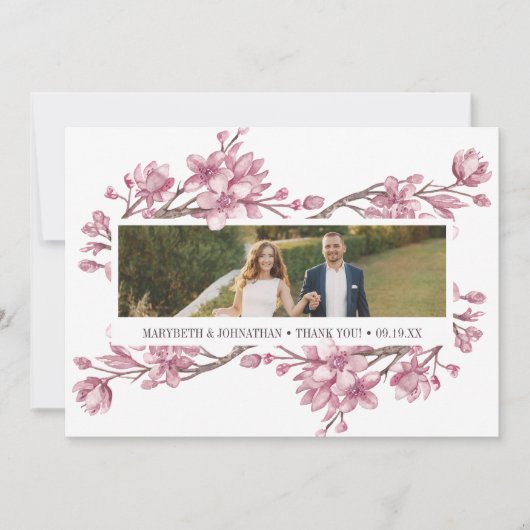 Roze Cherry Blossom Floral Hartelijk dank Bedankkaart (Voorkant)