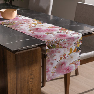 Roze Cherry Blossom Floral Korte Tafelloper