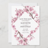 Roze Cherry Blossom Floral Lijst sparen de datum Save The Date (Voorkant)