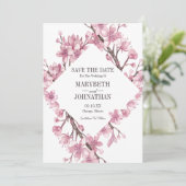 Roze Cherry Blossom Floral Lijst sparen de datum Save The Date (Staand voorkant)