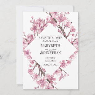 Roze Cherry Blossom Floral Lijst sparen de datum Save The Date