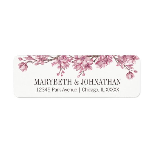 Roze Cherry Blossom Floral Lijst Wedding Etiket (Voorkant)