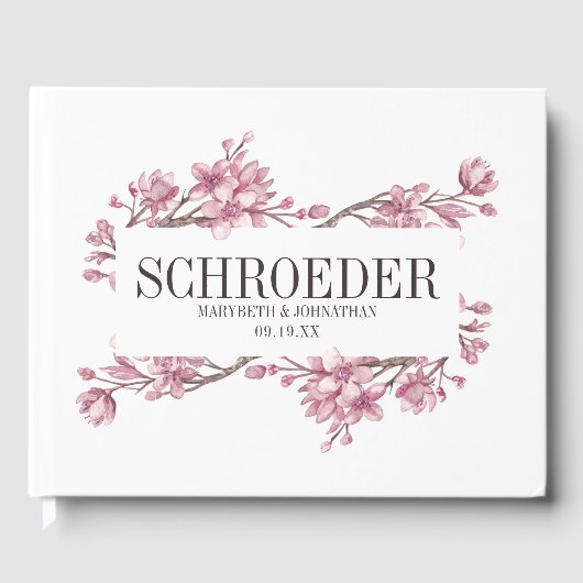 Roze Cherry Blossom Floral Lijst Wedding Gastenboek (Voorkant)