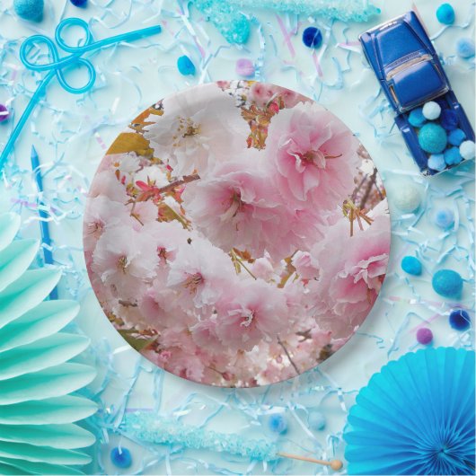 Roze Cherry Blossom Floral Papieren Bordje (Feest)