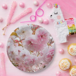 Roze Cherry Blossom Floral Papieren Bordje