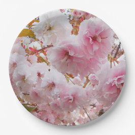 Roze Cherry Blossom Floral Papieren Bordje