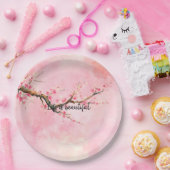 Roze Cherry Blossom Floral            Papieren Bordje (Feest)