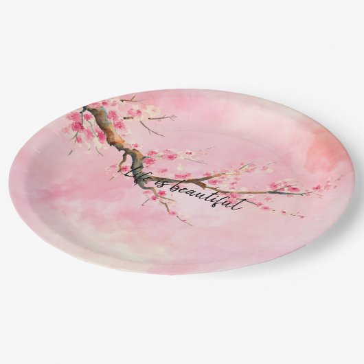 Roze Cherry Blossom Floral            Papieren Bordje (Gekanteld)