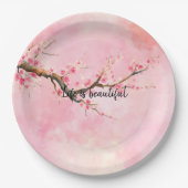 Roze Cherry Blossom Floral            Papieren Bordje (Voorkant)
