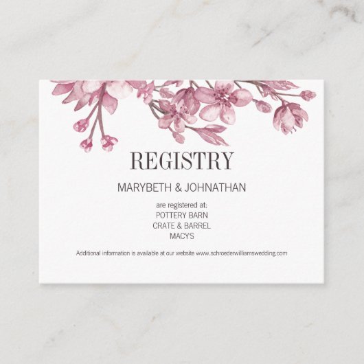 Roze Cherry Blossom Floral Registry Enclosure Card Informatiekaartje (Voorkant)