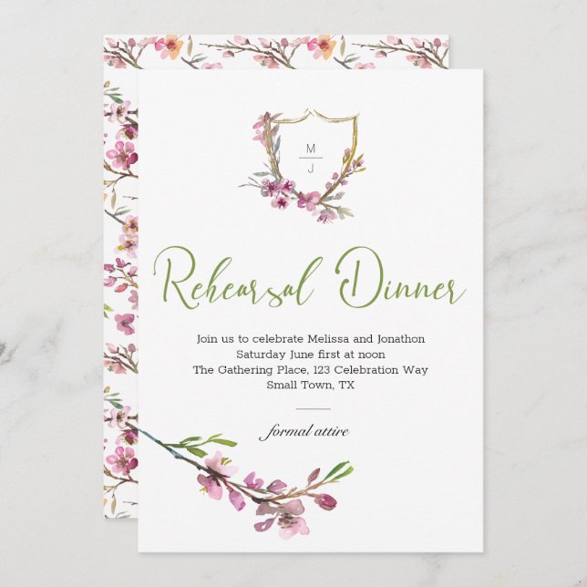 Roze Cherry Blossom Floral Rehearsal Dinner (Voorkant / Achterkant)