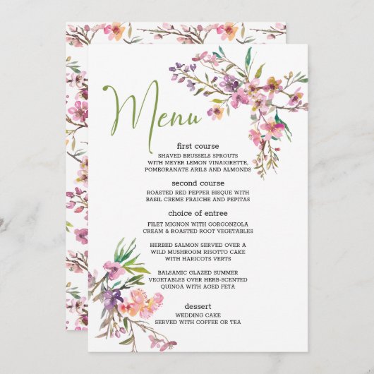 Roze Cherry Blossom Floral Romantic Wedding Menu (Voorkant / Achterkant)
