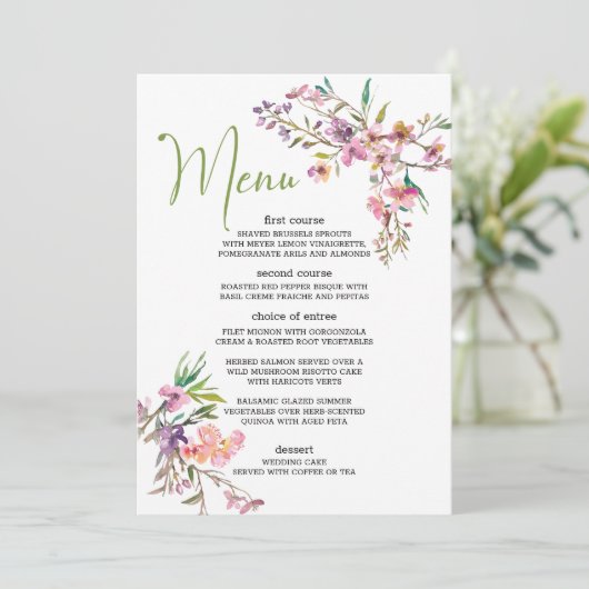 Roze Cherry Blossom Floral Romantic Wedding Menu (Staand voorkant)