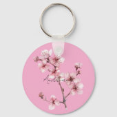 Roze Cherry Blossom Floral Sleutelhanger (Voorkant)