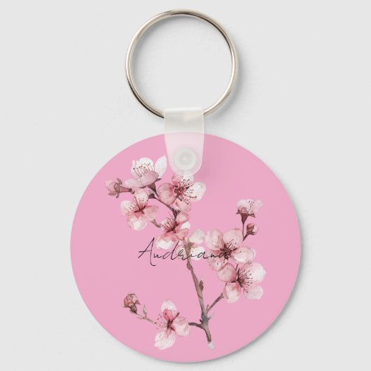 Roze Cherry Blossom Floral Sleutelhanger (Voorkant)