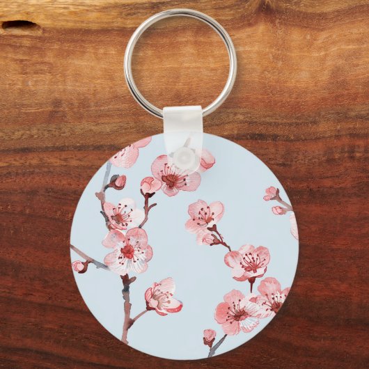 Roze Cherry Blossom Floral Sleutelhanger (Achterkant)