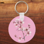 Roze Cherry Blossom Floral Sleutelhanger (Voorkant)