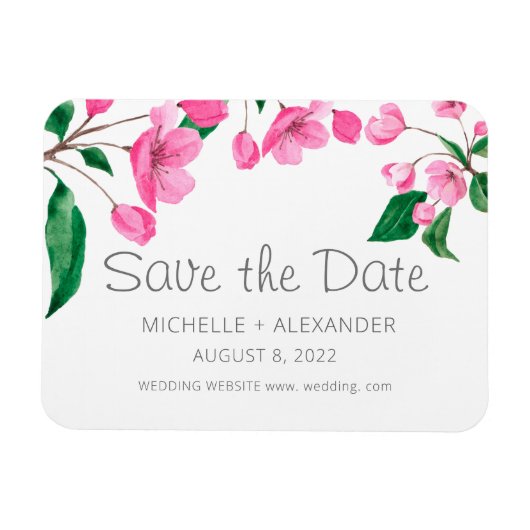 Roze Cherry Blossom. Floral Spring save the date Magneet (Horizontaal)