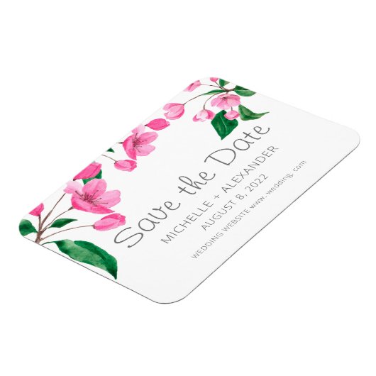 Roze Cherry Blossom. Floral Spring save the date Magneet (Linkerzijde)