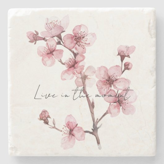 Roze Cherry Blossom Floral Stenen Onderzetter (Voorkant)