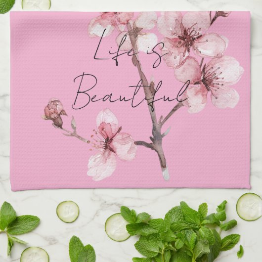 Roze Cherry Blossom Floral Theedoek (Gevouwen)