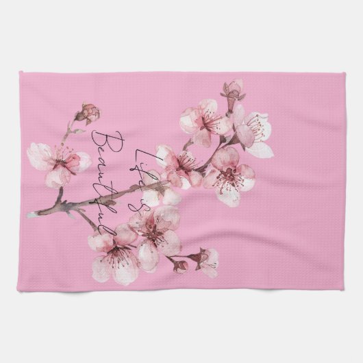 Roze Cherry Blossom Floral Theedoek (Horizontaal)