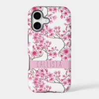 Roze Cherry Blossom Floral Waterverf Monogram