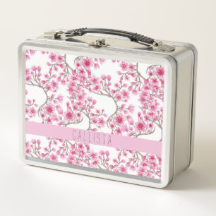 Roze Cherry Blossom Floral Waterverf Monogram