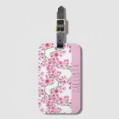 Roze Cherry Blossom Floral Waterverf Monogram Bagagelabel (Voorkant (verticaal))