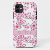 Roze Cherry Blossom Floral Waterverf Monogram