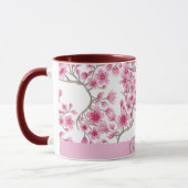 Roze Cherry Blossom Floral Waterverf Monogram Mok (Links)