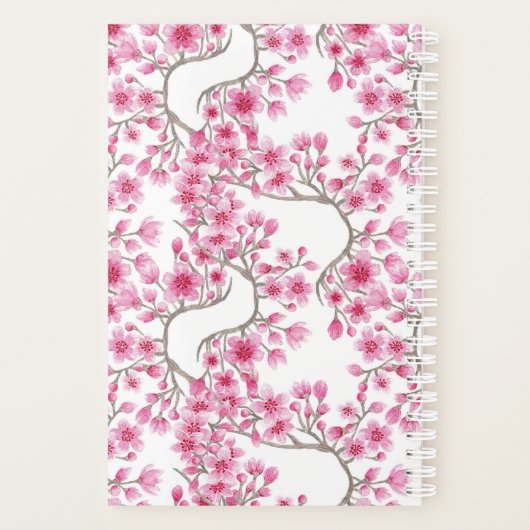Roze Cherry Blossom Floral Waterverf Monogram Planner (Achterkant)