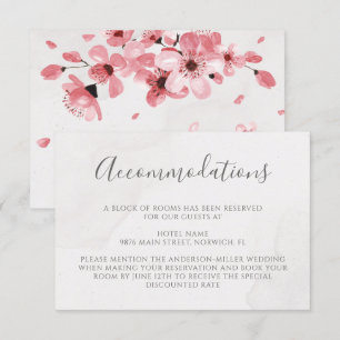 Roze Cherry Blossom Floral Wedding Accommodations Informatiekaartje