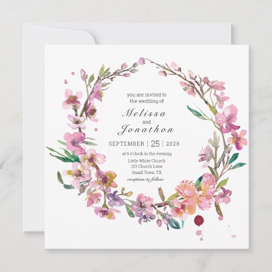 Roze Cherry Blossom Floral Wedding Invitation (Voorkant)