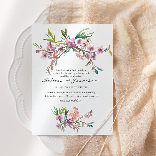 Roze Cherry Blossom Floral Wedding Kaart