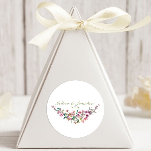 Roze Cherry Blossom Floral Wedding Ovale Sticker