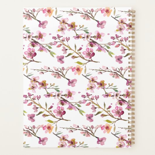 Roze Cherry Blossom Floral Wedding Planner (Achterkant)