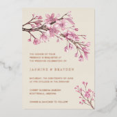 Roze Cherry Blossom Floral Wedding Roos Gold Folie Uitnodiging (Voorkant)
