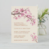 Roze Cherry Blossom Floral Wedding Roos Gold Folie Uitnodiging (Staand Voorkant)