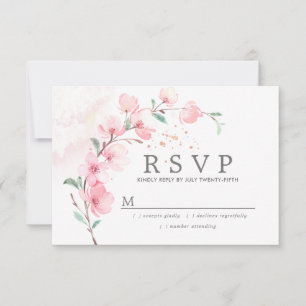 Roze Cherry Blossom Floral Wedding RSVP