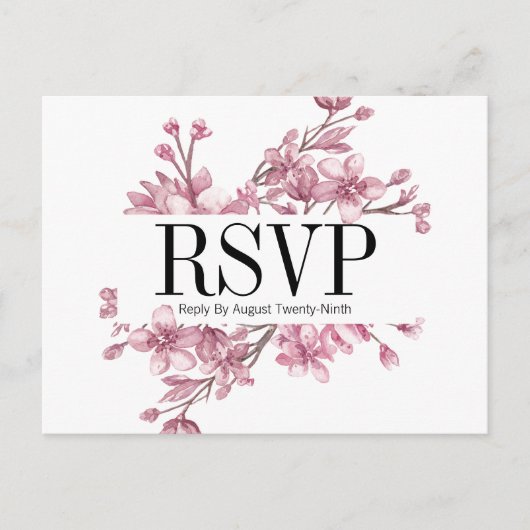 Roze Cherry Blossom Floral Wedding RSVP Briefkaart (Voorkant)