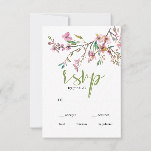 Roze Cherry Blossom Floral Wedding RSVP-kaart RSVP Kaartje (Voorkant)